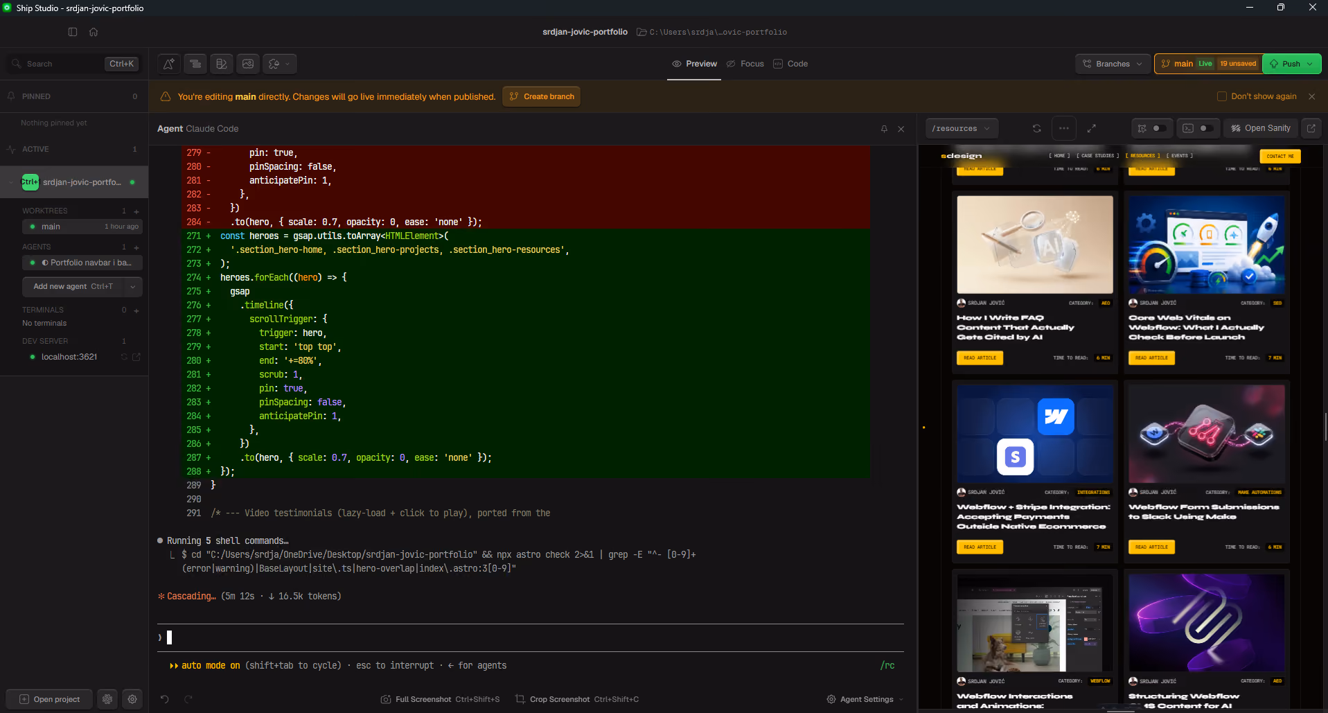 AI coding assistant generating a website from a natural-language prompt.